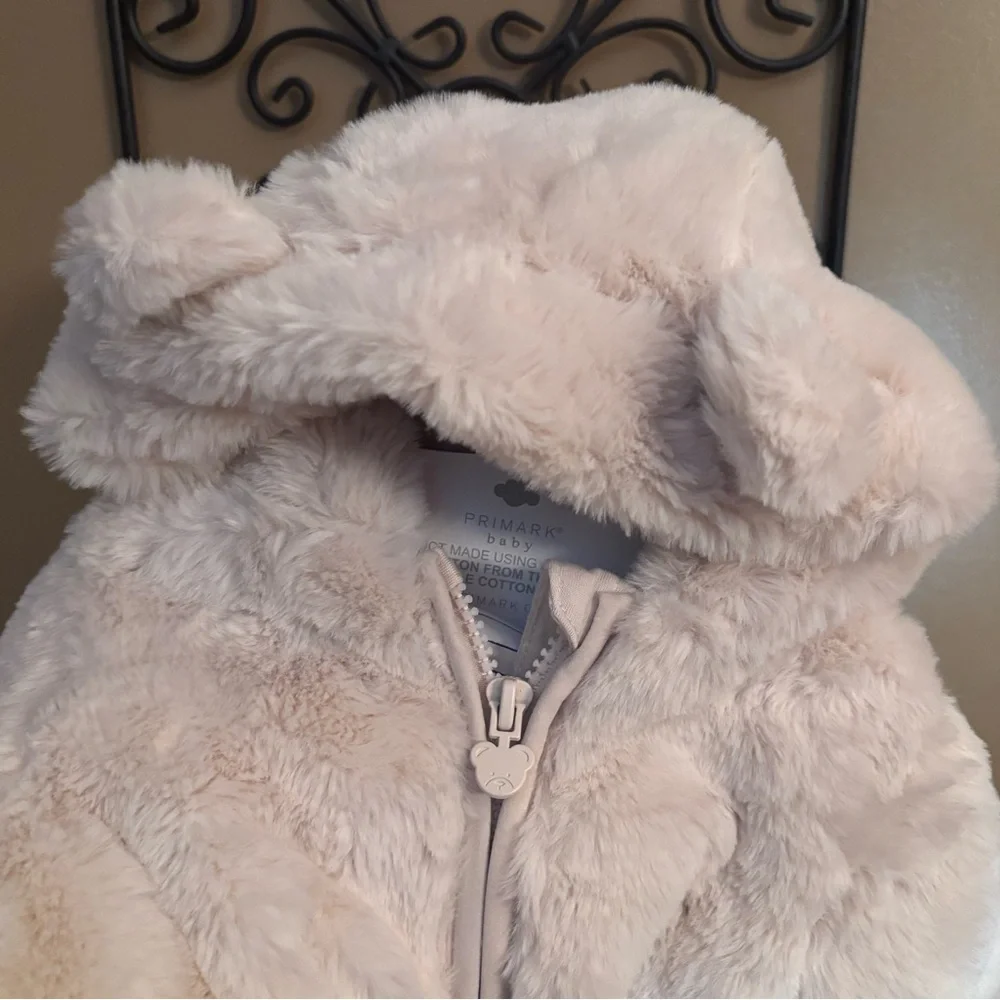 Newborn Ivory Faux Fur Hooded Bear Snowsuit NEW